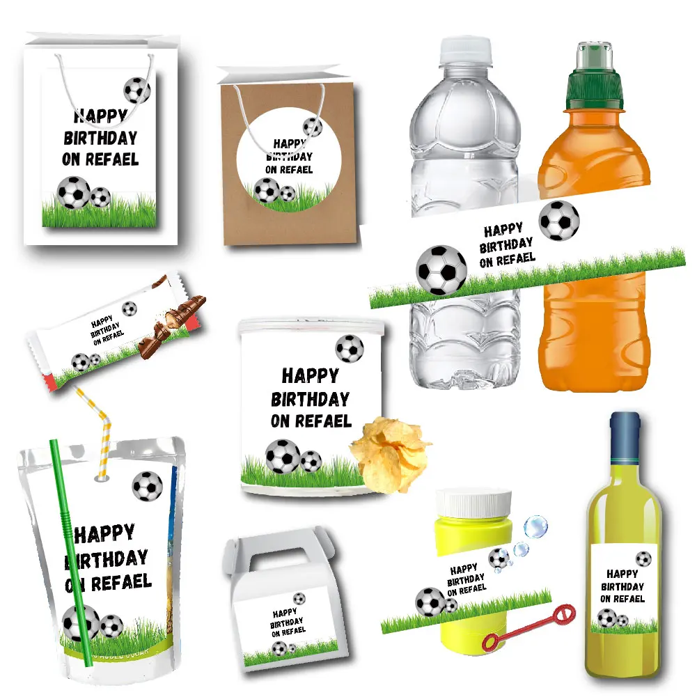 Personalized Football Juice Pouch Adhesive Sticker Water Bottle Labels Chips Bag Gift Box Tag Birthday Festival Party Christmas