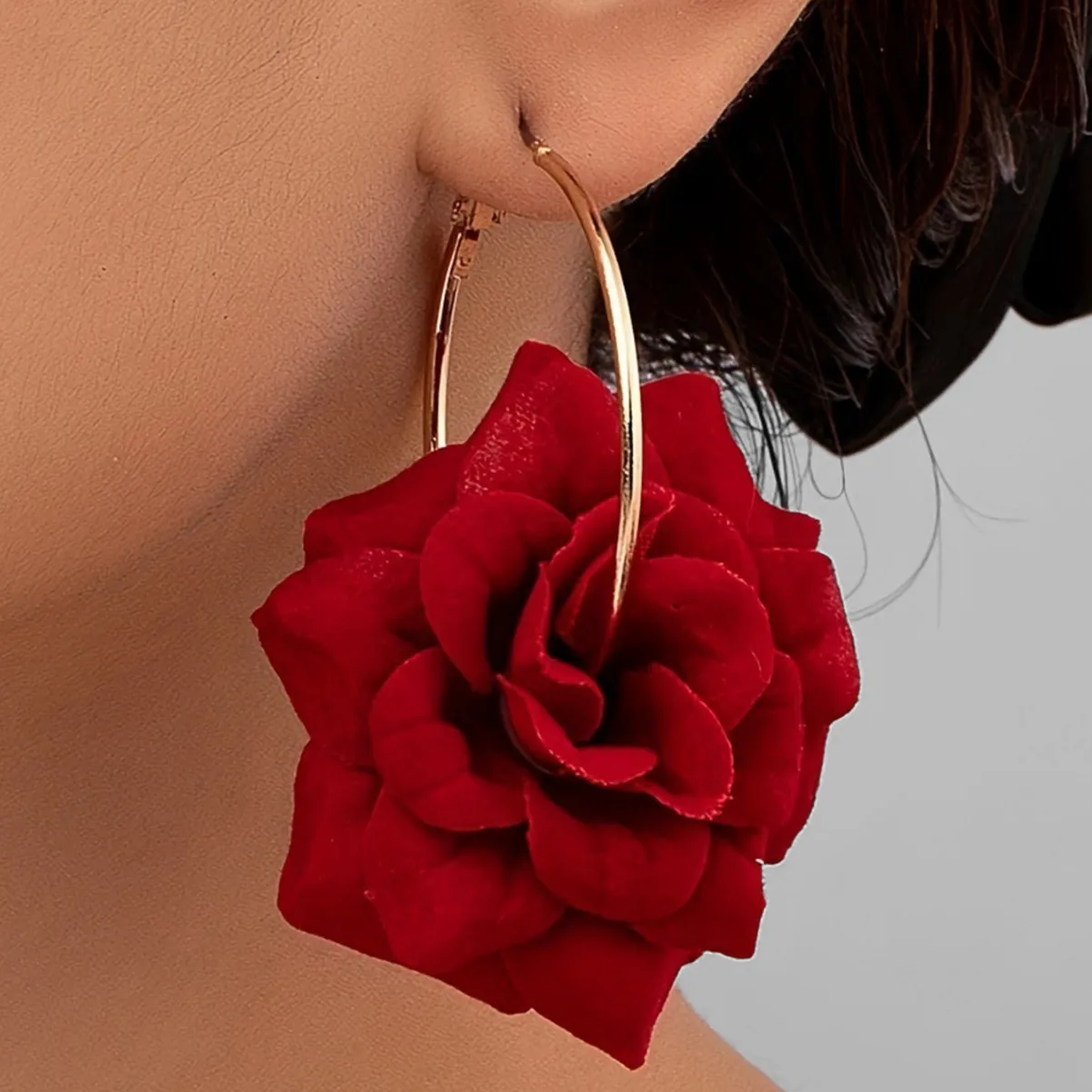 Exaggerated Hoop Earrings Red Green Flower Drop Women Girls Gifts Fashion Jewelry Accessories Hot Sale Party Gift 2025 New Style