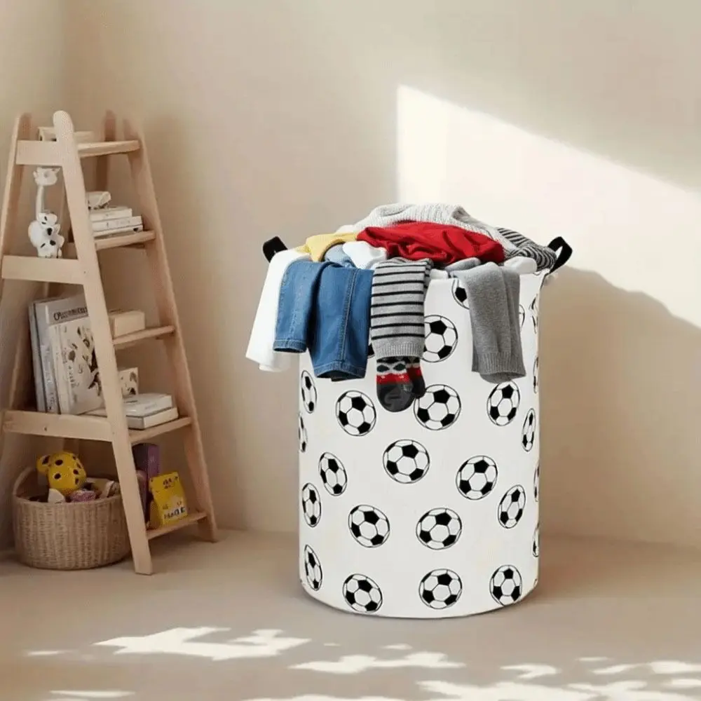Collapsible Laundry Basket Foldable Large Capacity Dirty Clothes Basket With Handles Football Print Toy Storage Bucket