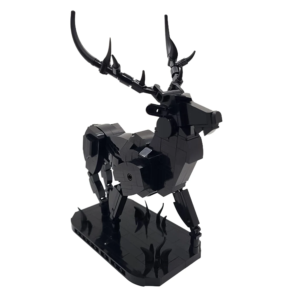 MOC Cervus Elaphus Building Blocks Black Stag Static Statue Bricks Assemble Toys Stag Statue Bricks Kids Birthday Gifts Toys