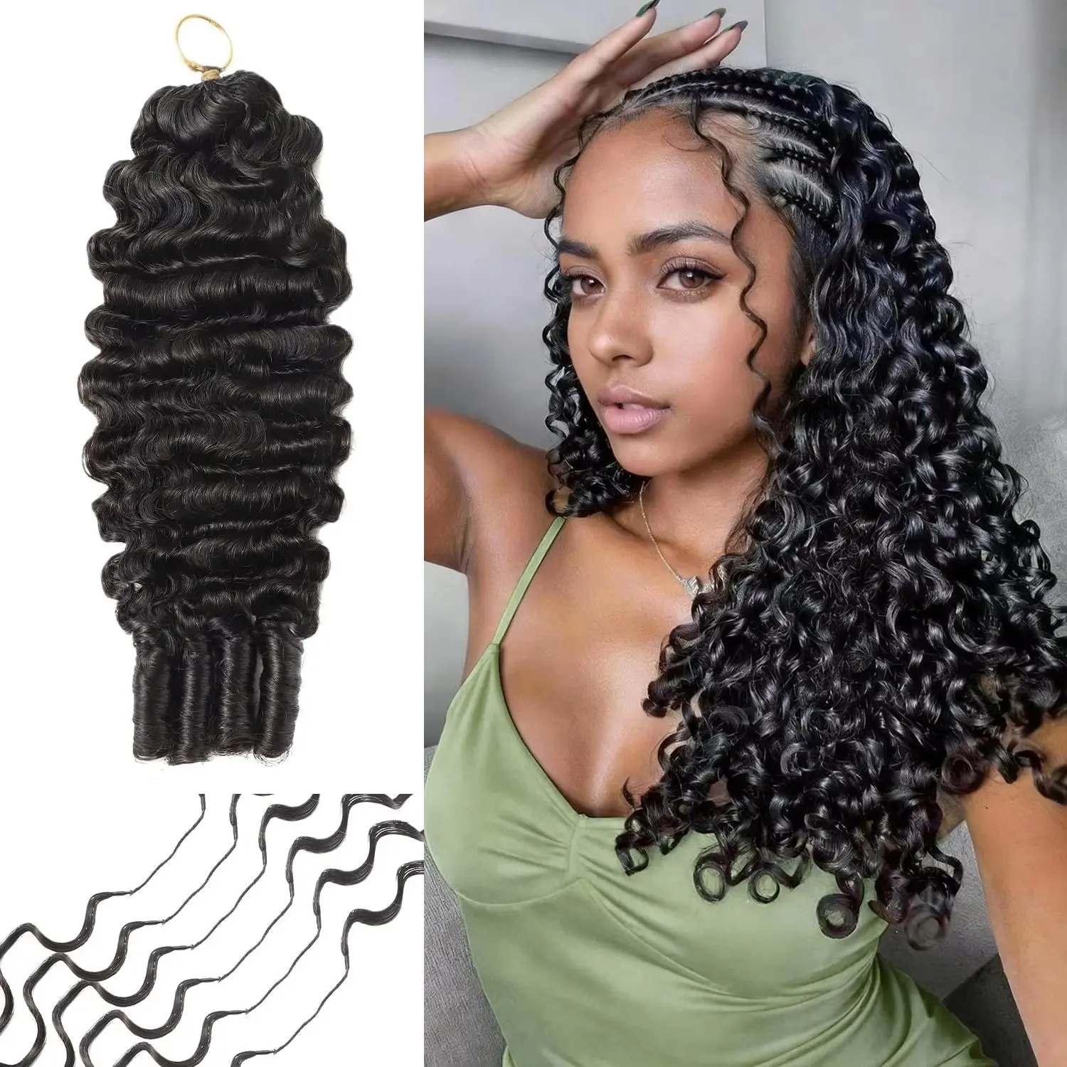 Burmese Curly 100% Human Hair Crochet Braids Invisible Feather-Line Miracle Knots Pre-Looped Feather Crochet Hair Boho Spiral Curly Human Hair Extensions for Braiding