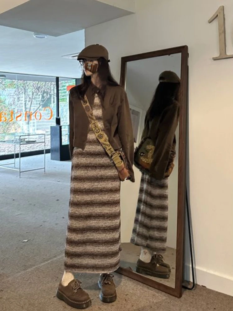 Dresses Women Knitting Cozy Ins Sleeveless Autumn Gentle Cool Fashionable Ulzzang Leisure Long Vestidos Harajuku Y2k Streetwear