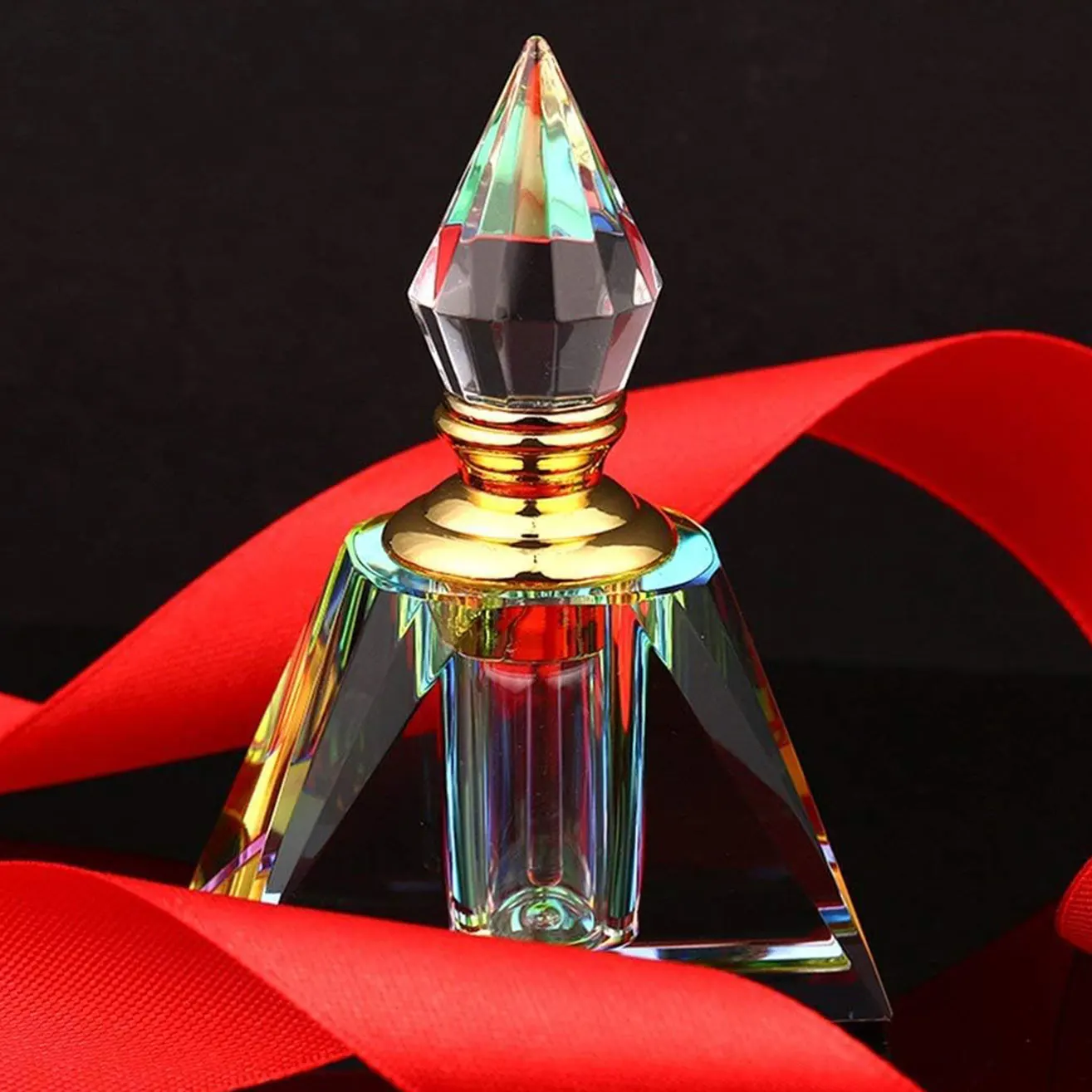 Botella de perfume egipcio retro, mini botella de vidrio de poción vacía rellenable decorativa, 3 ml (forma cónica cuadrada)