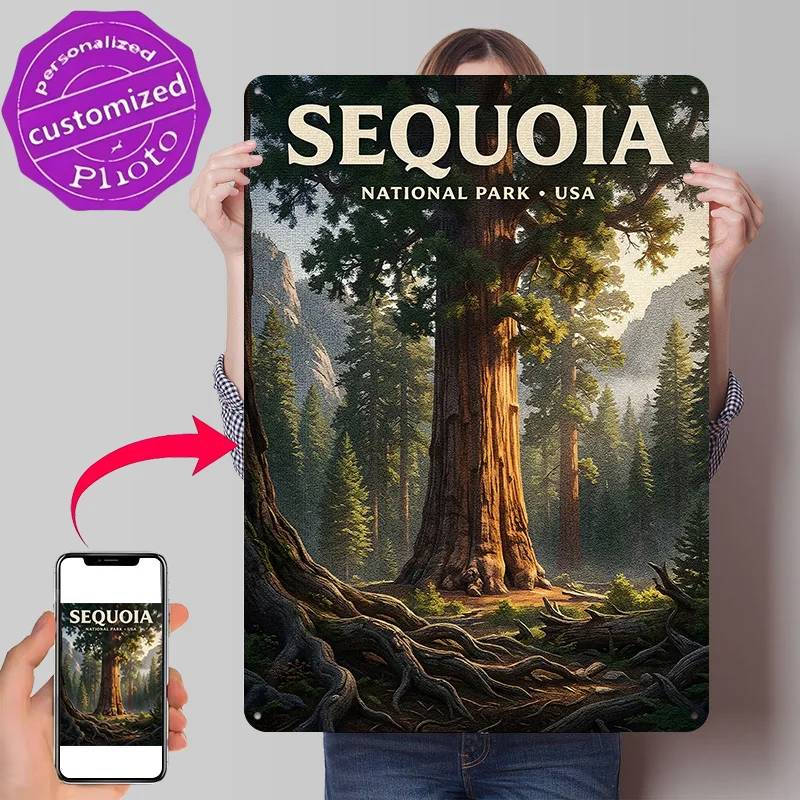 Sequoia National Park Vintage 3D Texture Metal Poster Customized Wall Art Tin Sign Gift for Mancave Home Decor Accessories Items