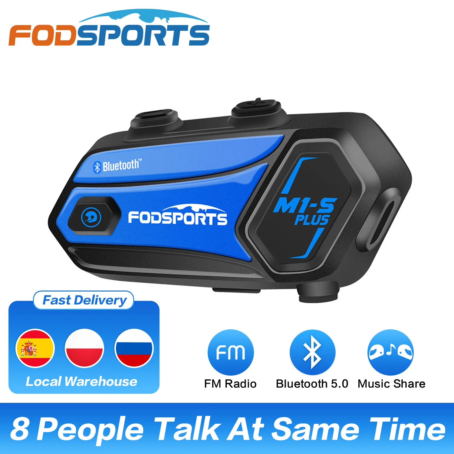 Fodsports M1-S Plus motorcycle intercom helmet bluetooth headset 8 riders 2000M moto interphone,FM,music sharing,3 Sound effect