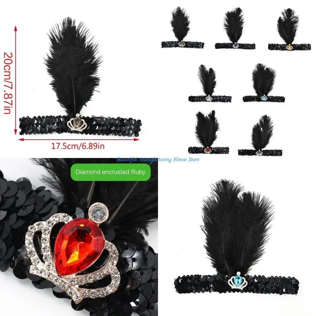 

E56A Блестящая повязка на голову в стиле 1920-х годов для женщин, аксессуары для головного убора для маскарада