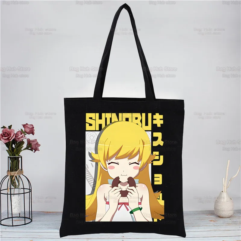 Bakemonogatari Shopping Bags Canvas Senjougahara Tote Bag Oshino Shinobu Shoulder Bags Eco Friendly Reusable School Tote Bag