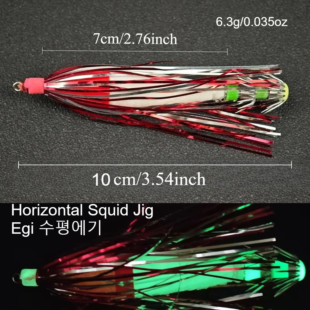 Ackibbik 10er-Set Horizontale Tintenfisch-Jigs Egi 10cm mit Flash-Tinsel und leuchtender Seidenoptik für Seetintenfischköder – Detail 1