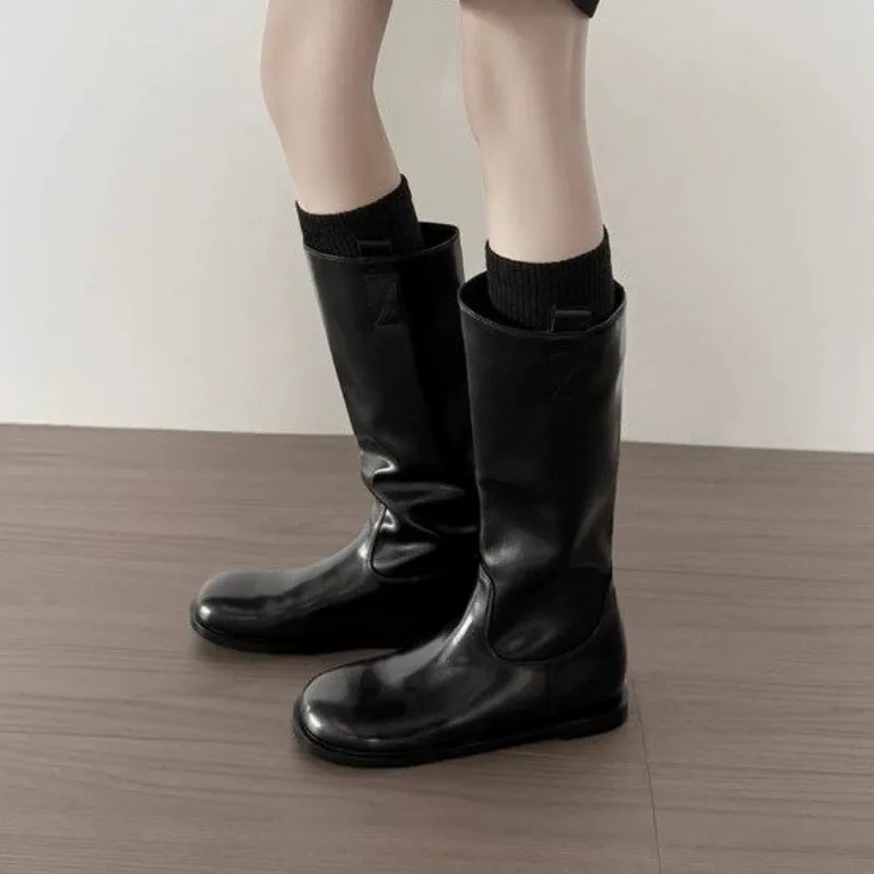 Herbst/Winter Damen Neue Einfache Stiefeletten - Runde Zehenkappe, Flacher Boden, Exquisit Geformte Einteilige Reitstiefel – Detail 13