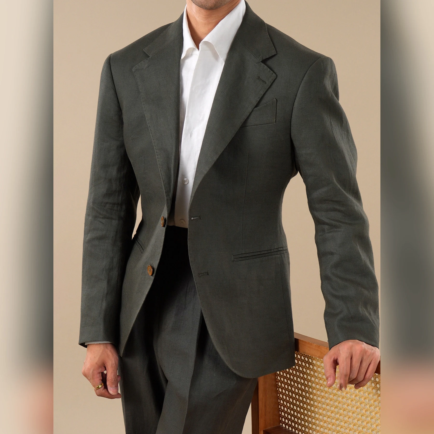 Italian Pure Linen Suit Set For Men Semi-Lined Breathable Business Casual High-End 2-Piece Suit Trajes De Hombre Men Tuxedo Suit