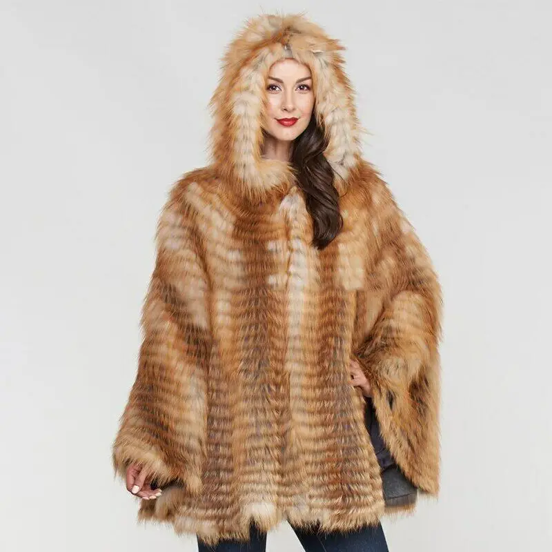 Sliver Fox Fur Hooded Genuine Fur Coat Women Autumn Winter New Luxury Warm Real Fur Weave Shawl Female