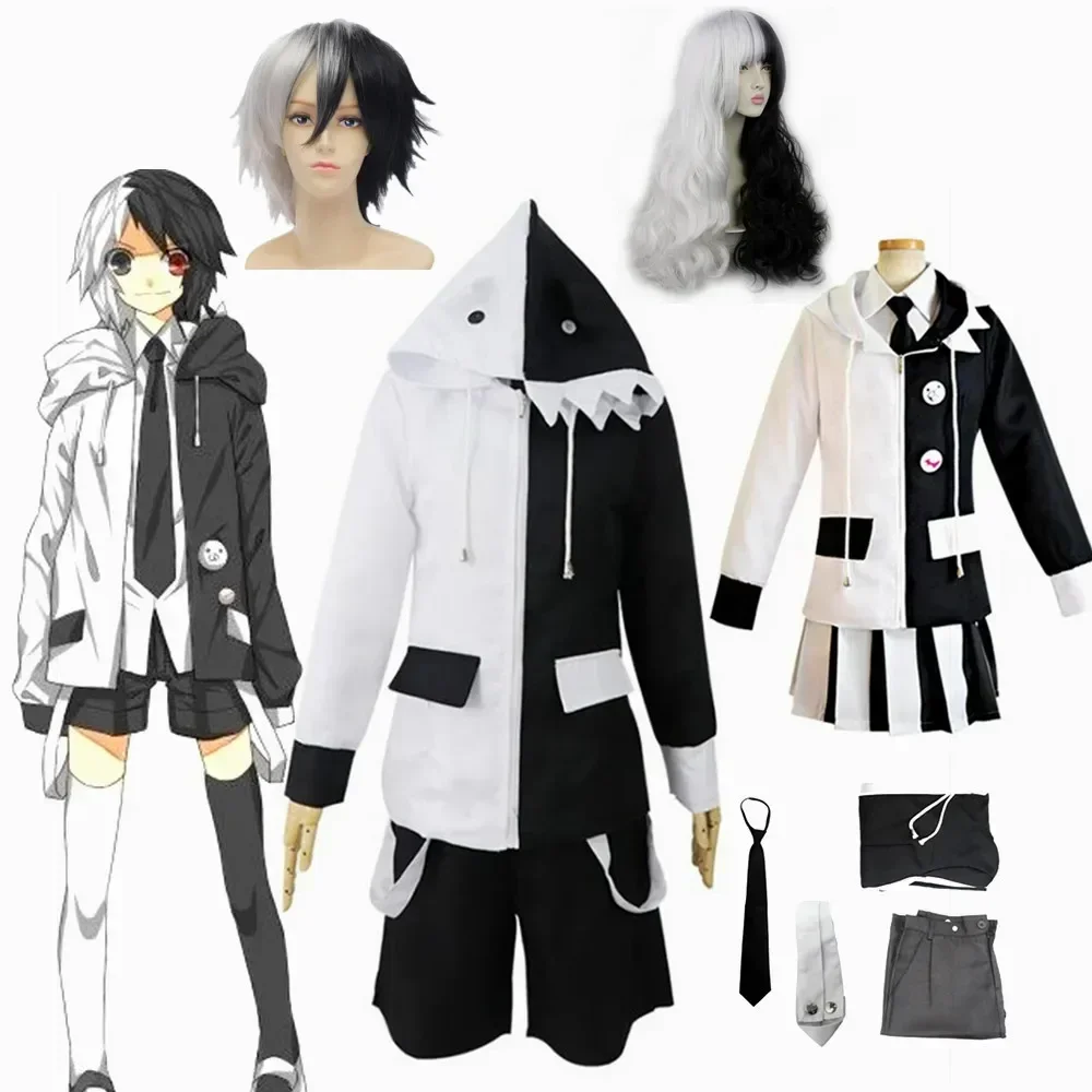 

New Killing Harmony Monokuma Cosplay Costume Set Unisex Coat Shirt Skirt Tie Socks Ensemble For Fans