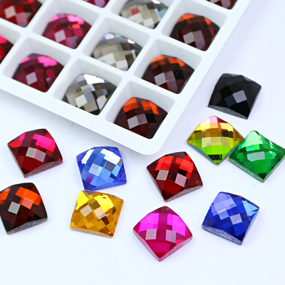 Square Crystal 3D Designs Glass Nail Decorations Rhinestones For DIY Nail Art Flat-bottomed Stones Decorations
