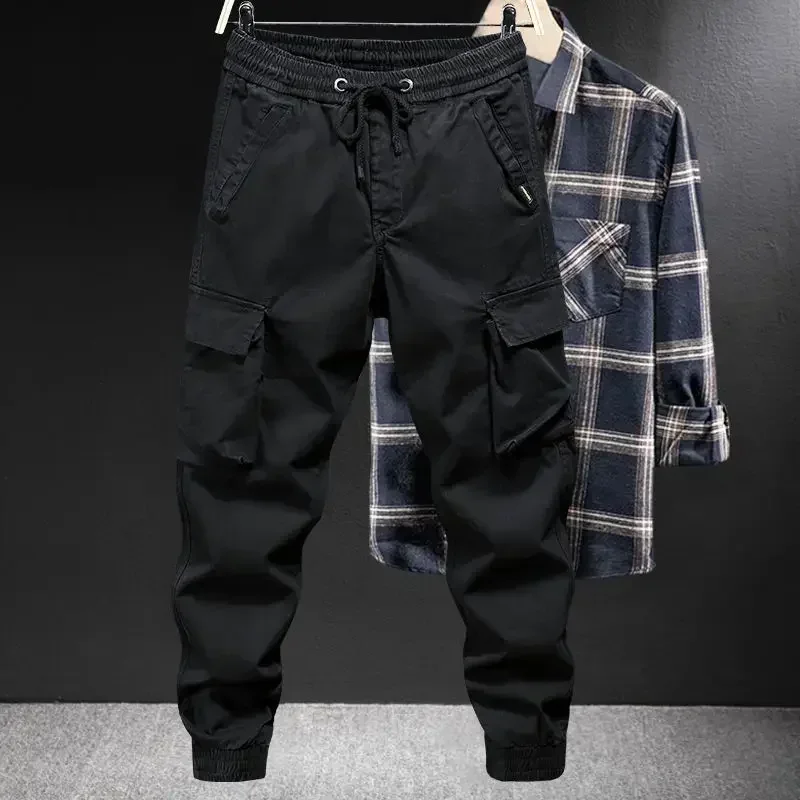 Trousers Man Motorcycle Winter Black Cargo Pants for Men Biker Fleece-lined Nylon Emo Fashion Plus Size High Quality Designer