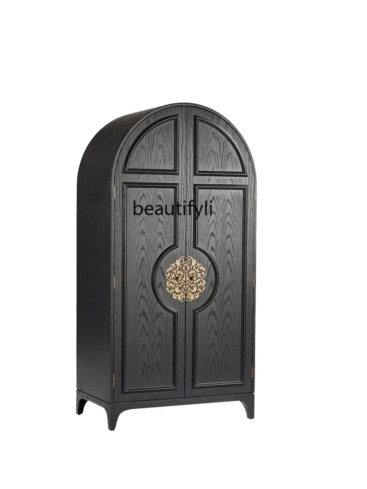 American-Style Solid Wood Wardrobe Simple Arch Art Double Door Living Room Locker French Entry Lux Sideboard Wine Cabinet