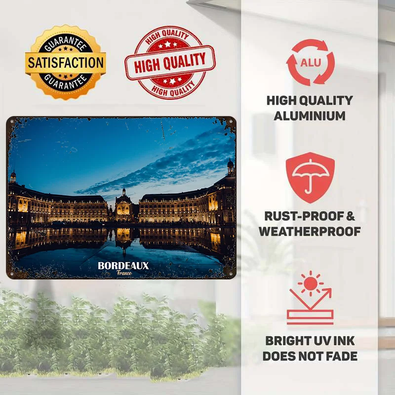 Bordeaux France At Night Tinplate Poster Custom Wall Art Vintage Metal Signs Retro Tin Plaque for Decoration Bedroom Desk Decor
