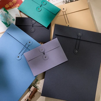 20 قطعة كرافت ظرف ورقي A6/A5/A4 خمر تذكرة ملف وثائق حقيبة مع زر سلسلة التعادل الأعمال بطاقات المعايدة حقيبة التخزين