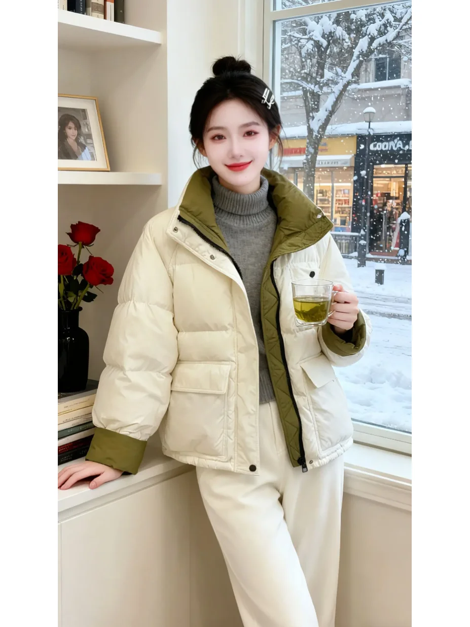

Зимняя новая мода, простой цвет, пуховая хлопковая куртка, женское свободное теплое повседневное пальто, корейское пальто для поездок на работу