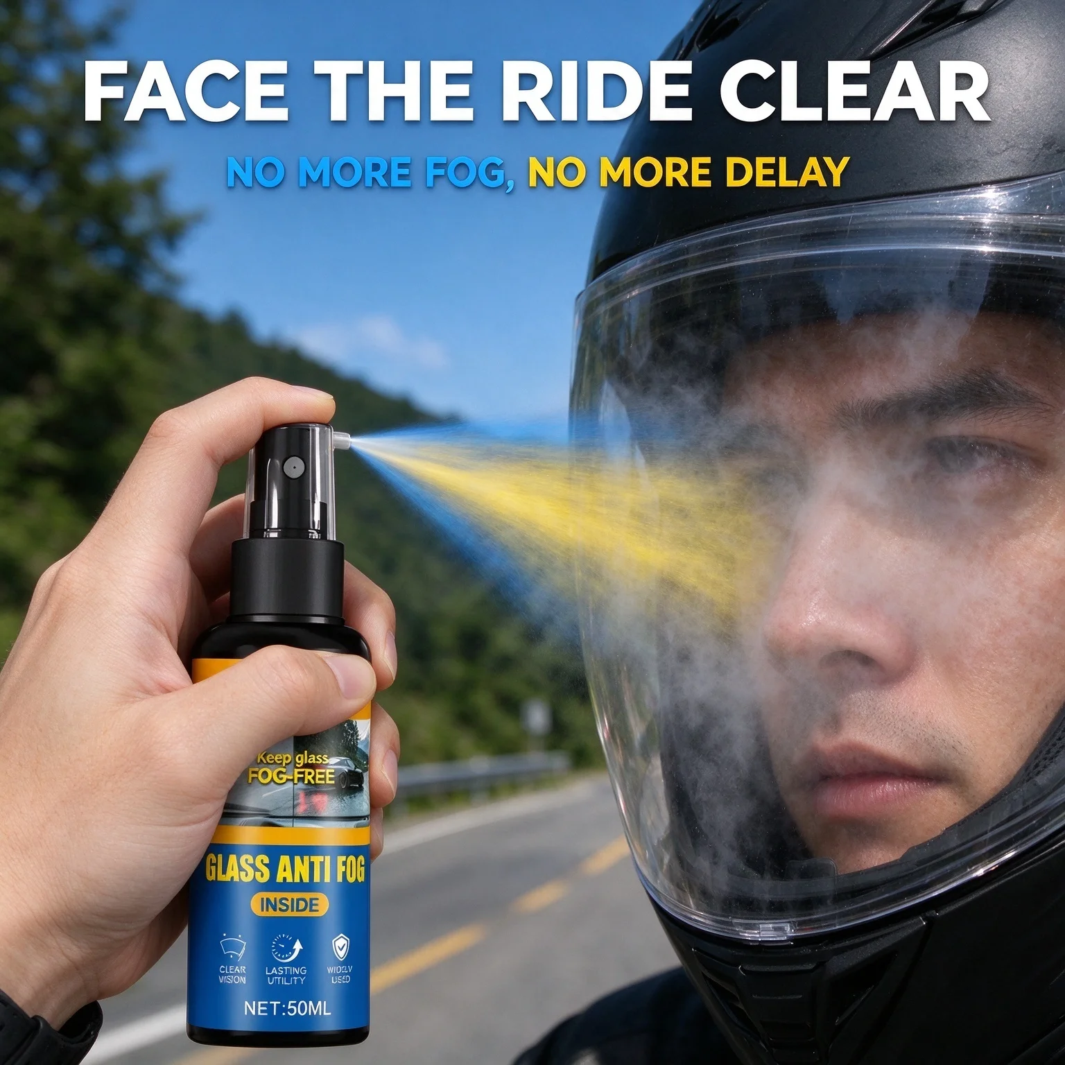Motorcycle Helmet & Car Anti-Fog Spray: Durable Nano Coating, Enhances Visibility, Fits All Helmets & Vehicles