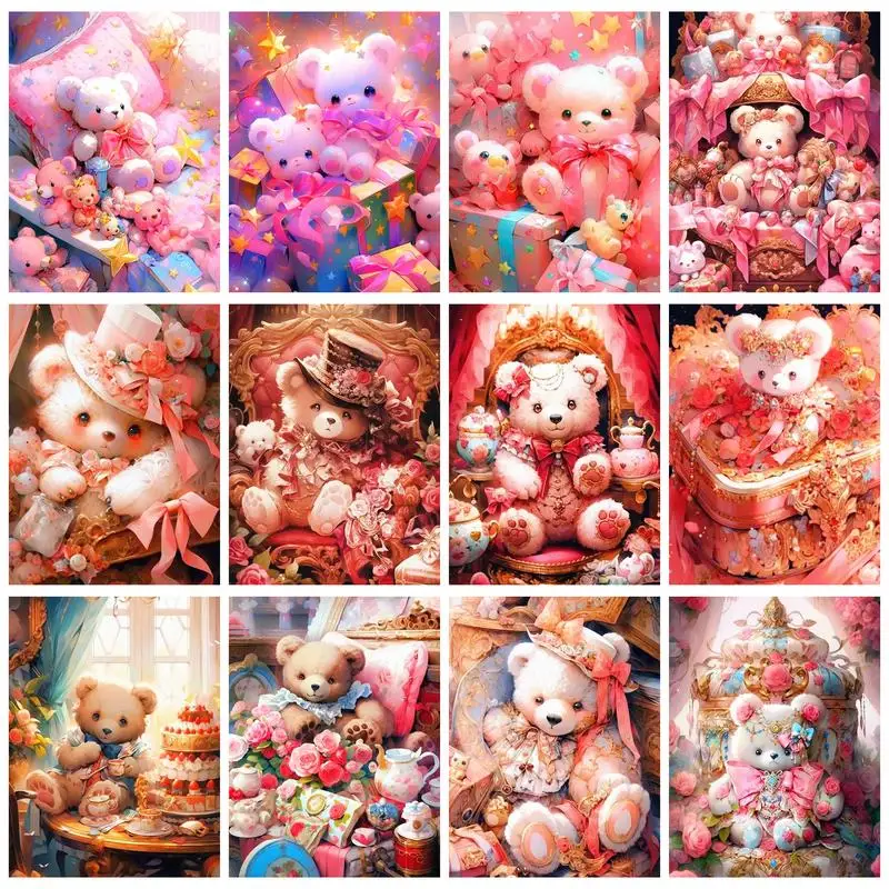 

RUOPOTY Paintings for painting by numbers Pink Bear Gift Handpainted Living room decoration Painting Decor