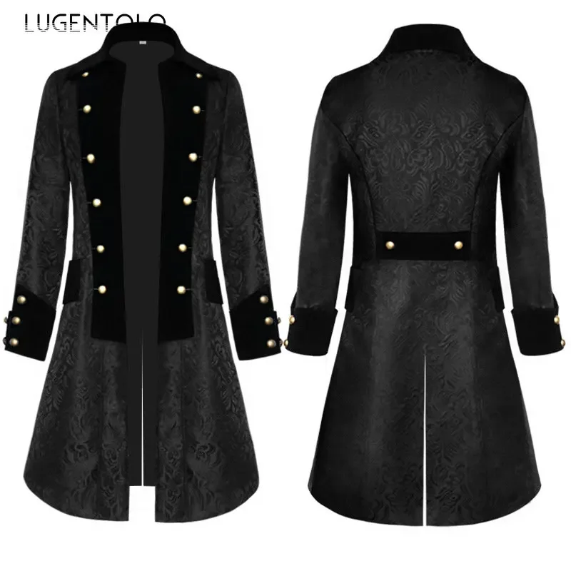 

Lugentolo Men Medieval Retro Steampunk Coat Victorian Renaissance Party Stage Costumes Tuxedo Vintage Jacquard Tailcoat Jacket