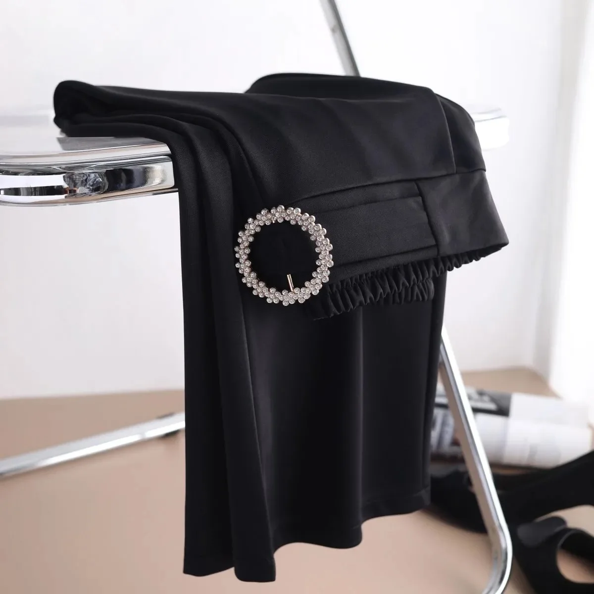 ارتفاع الخصر التخسيس سراويل تقليدية مريحة المرأة الربيع الصيف نمط جديد مايكرو متوهج ثنى مرونة المألوف واسعة الساق... #4