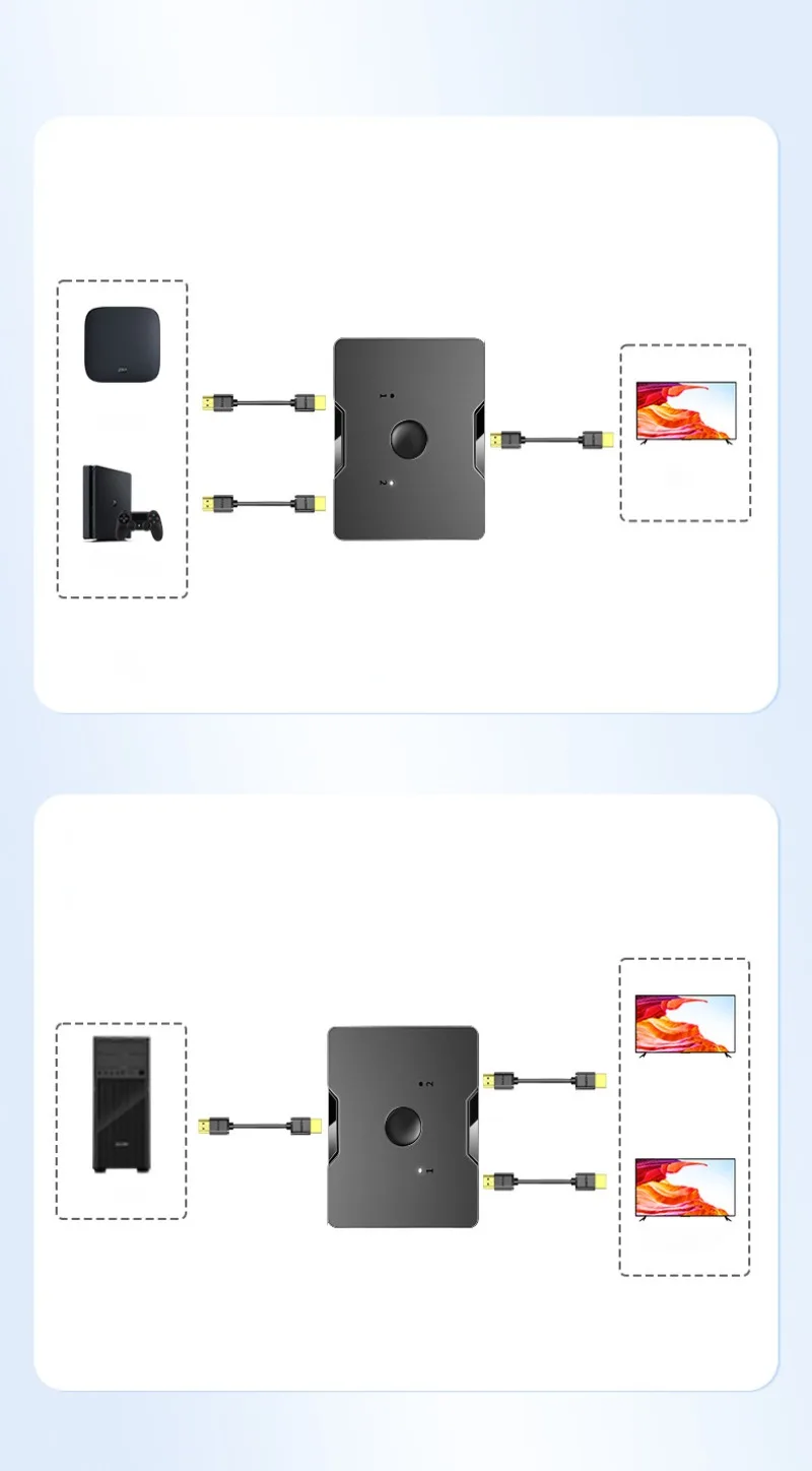 VANDESAIL HDMI Switch 2 in 1 Out | 4K HDMI Splitter Bi-Directional Audio Video Switcher | 1 in 2 Out for TV, Gaming Console