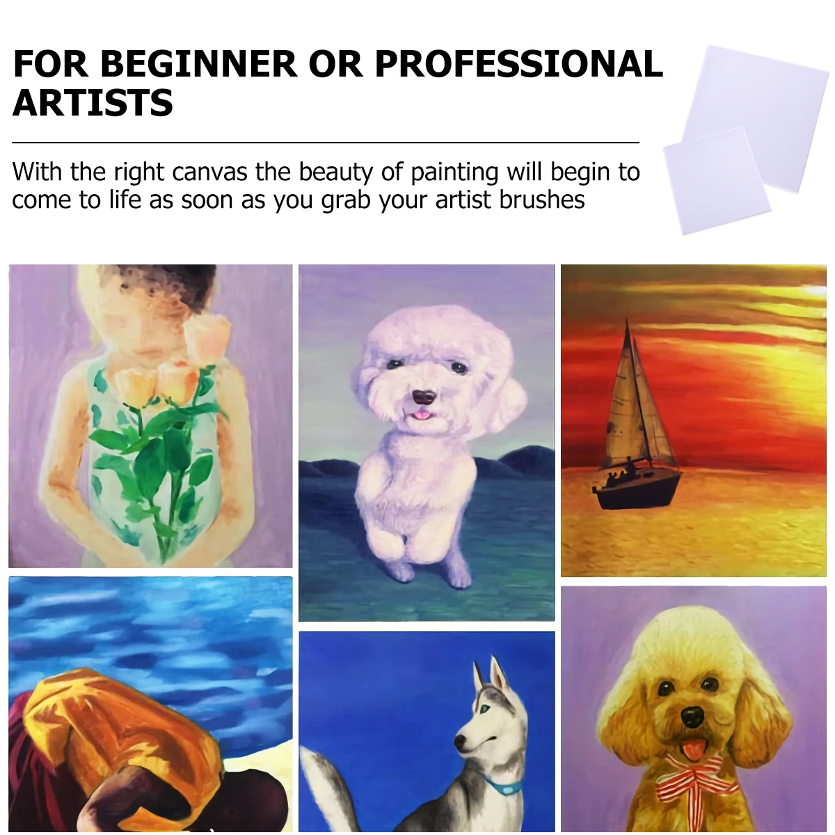 

4Pcs Square Wood Painting Canvas Cotton Oil Artist Stretched Canvas Frame for Acrylic Oil Painting Crafts Artworks