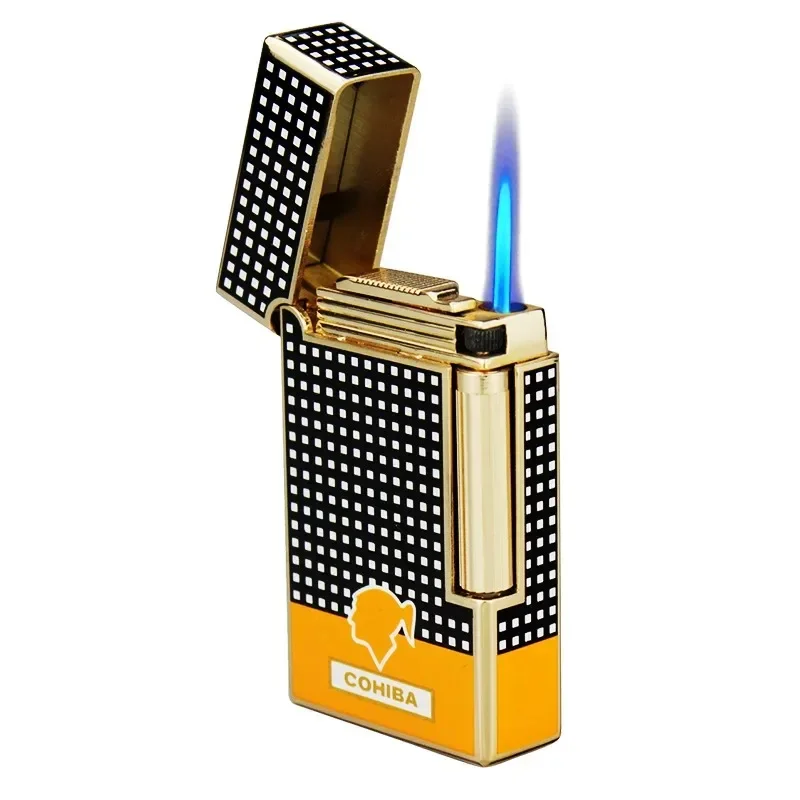 Cohiba Luxury Cigar Lighter Griding Wheel Cigarette Lighter Windproof Jet Flame Inflatable Gas Flint Lighter Smoking Accessories