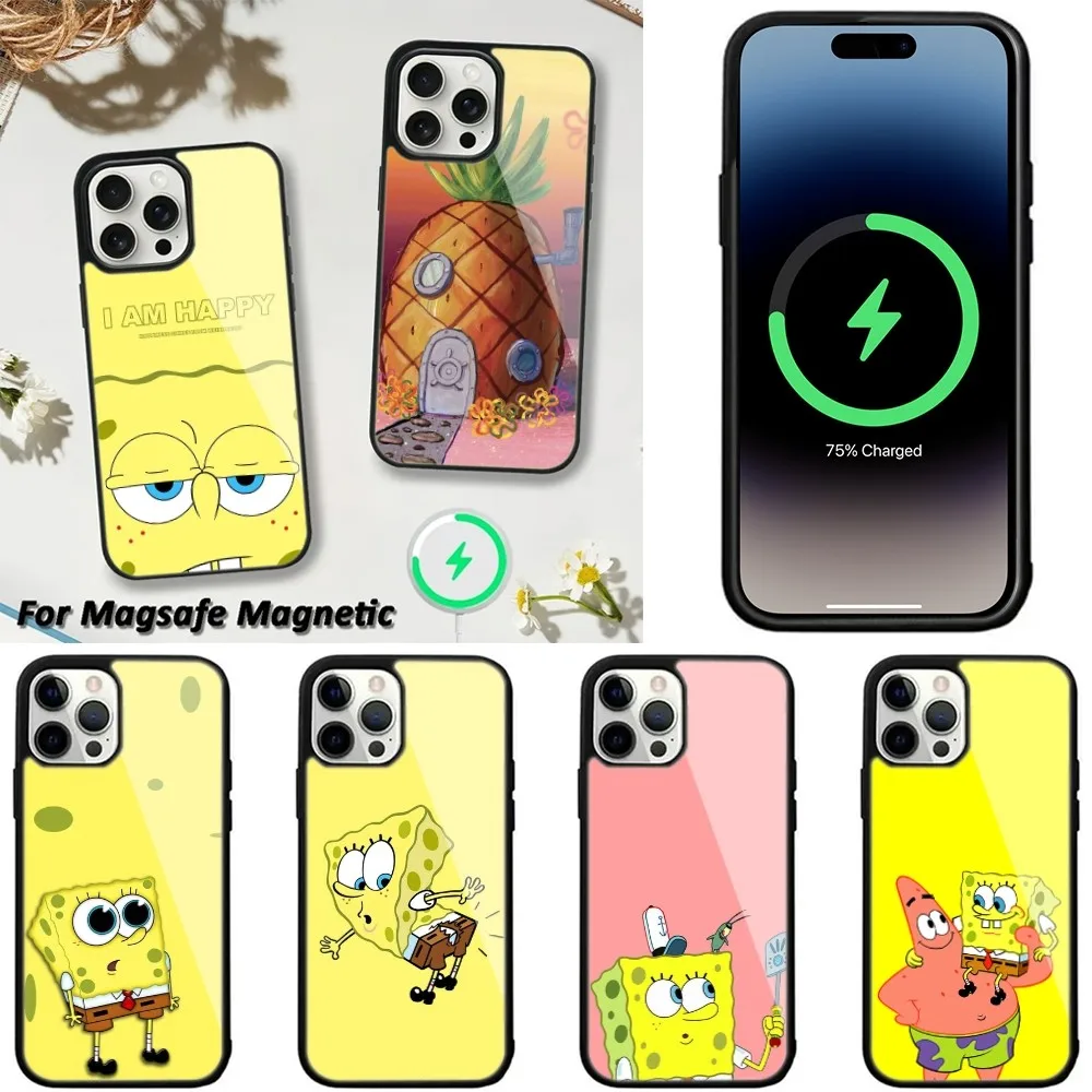 

Funny S-SpongeBob S-SquarePants Phone Case For iPhone 15,14,13,12,11 Pro Max Plus Cases Wireless Charging