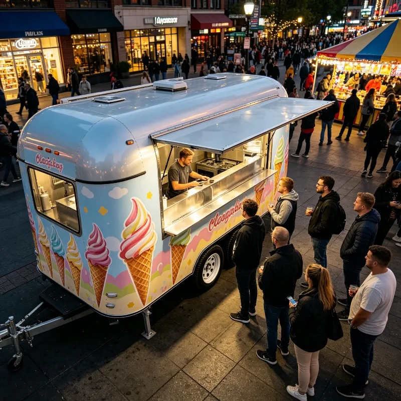 Manufacturer Customized Dining Car Multi-functional Mobile four-wheeled Fiberglass Fast Food Car with Candy Chips Service