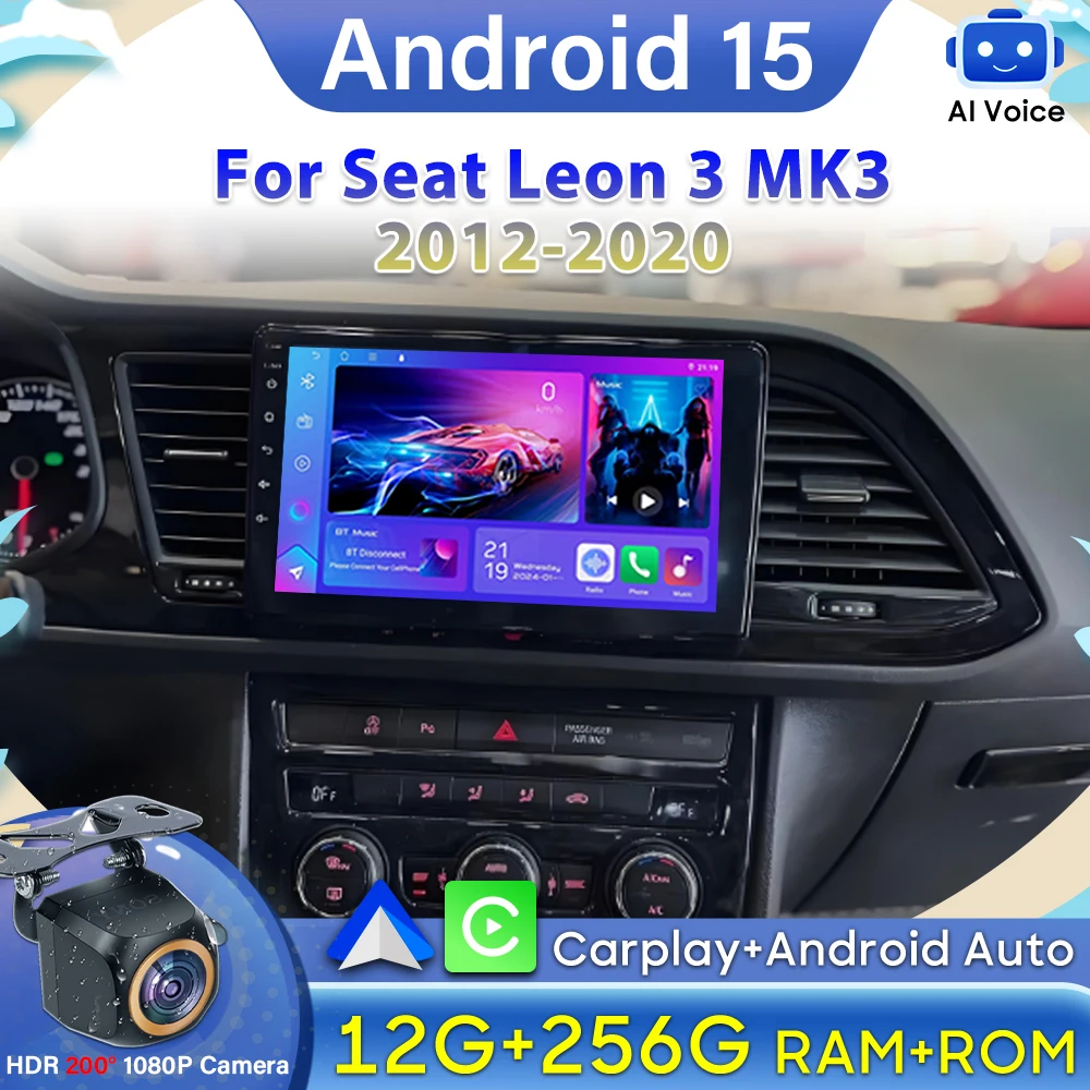 

Carplay Android 15 для Seat Leon 3 MK3 2012-2020 GPS-навигация Автомобильный радиоприемник Видео без 2din Автомобильный монитор Стерео DVD Авторадио 5G Wi-Fi