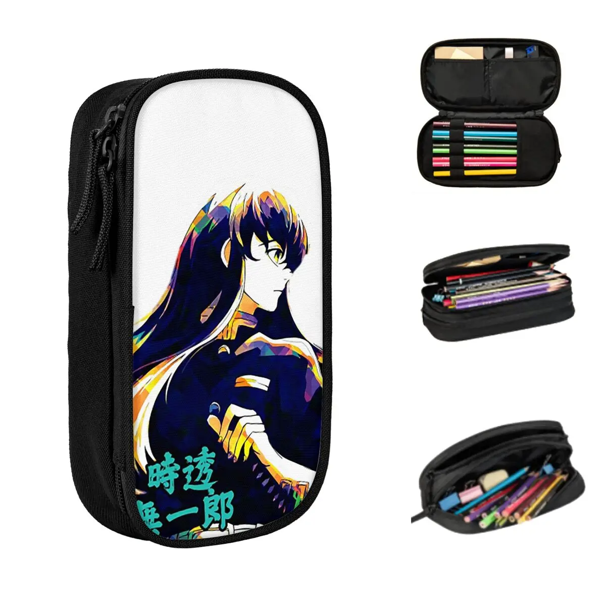 Muichiro Tokito مقلمة تخزين كبيرة أكياس القلم صندوق القلم قلم رصاص الحقيبة للبنين بنات طالب القرطاسية مكتب المدرسة