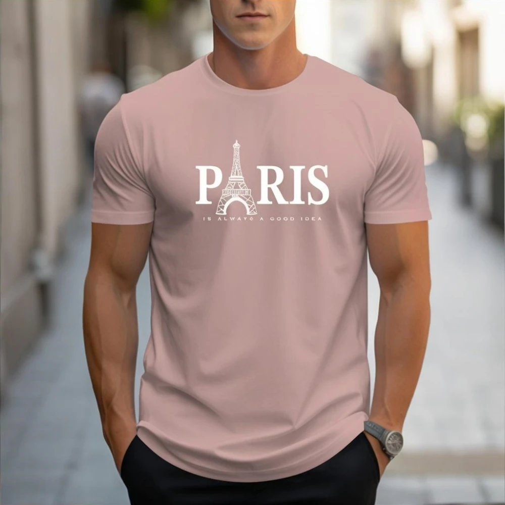 Summer Men's T Shirt Short Sleeve Paris Pattern Print Casual O-Neck Oversized Pullover Fashion Streetwear Male Clothing T-Shirts