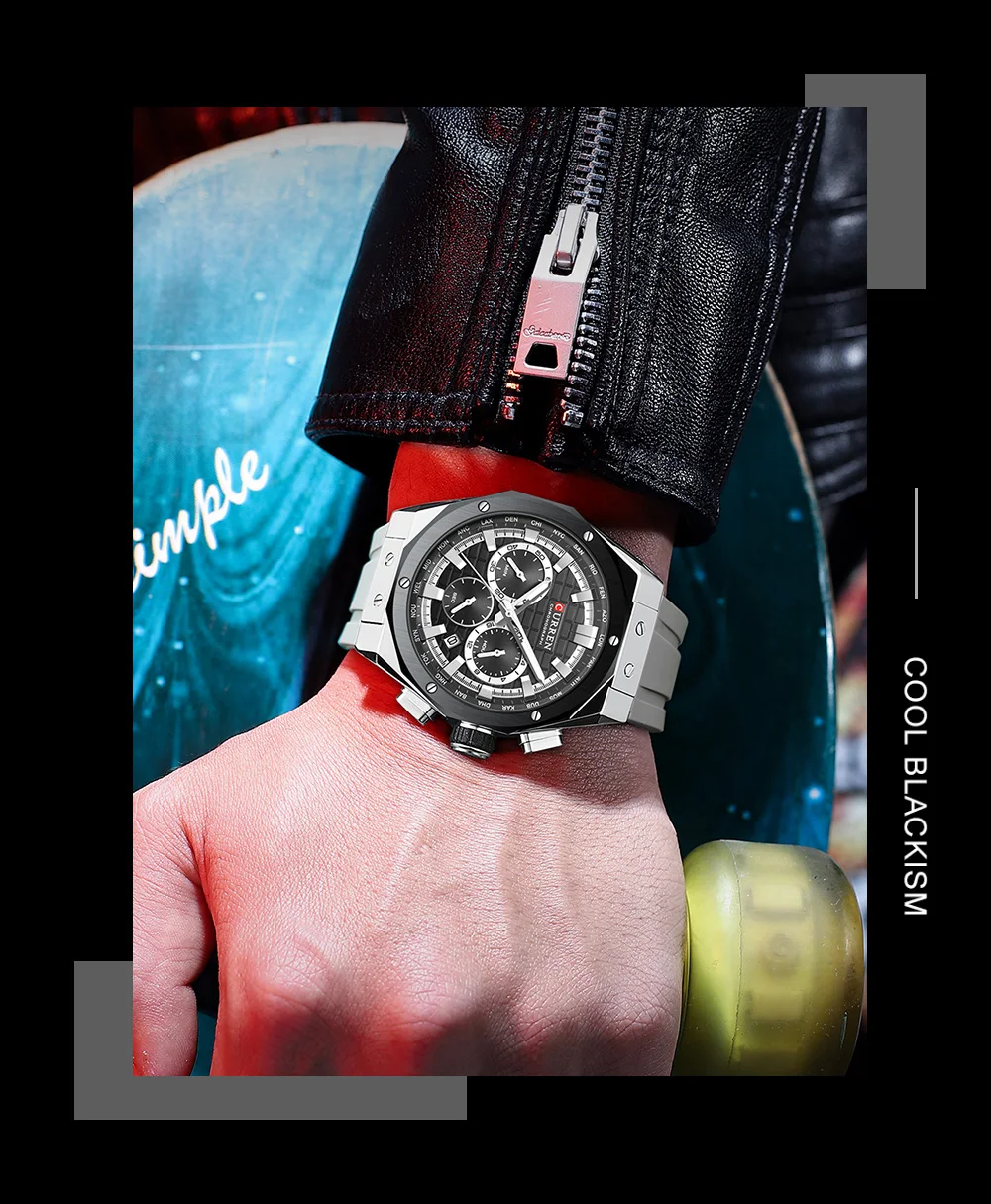 CURREN Luxusmarke Hochwertige Chronograph-Leuchtuhren für Herren mit Silikonarmband, Lässige Sportliche Wasserdichte Quarz-Armbanduhr – Detail 18