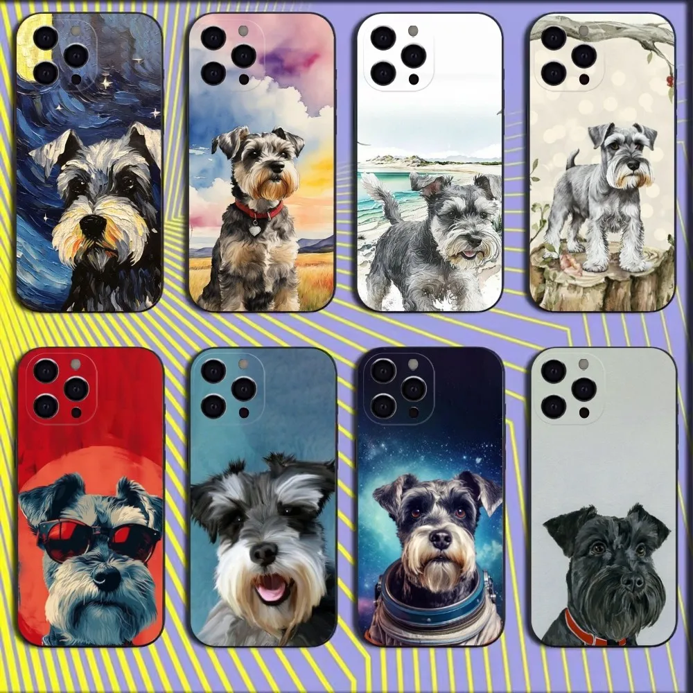 

Чехол для телефона с рисунком собаки шнауцера для iPhone 16,15,14,13,12,11, Mini, Pro, SE,MAX, белый матовый противоударный чехол