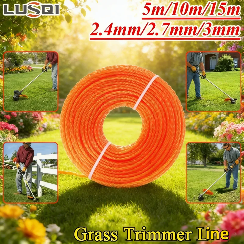 LUSQI 2,4-4mm Hochleistungs-Nylon-Spiralfaden für Rasentrimmer, Freischneider-Seil 5m 10m 15m, Langlebiges Rasenmäher-Zubehör