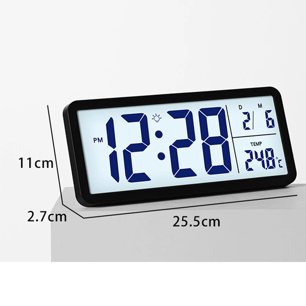Large Format Nordic Digital Clock with Integrated Temperature and Humidity Sensor Soft Backlight and Date Display Function