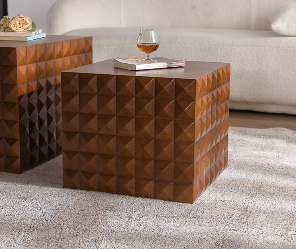 

Средневековый квадратный журнальный столик из цельного дерева, небольшой бытовой чайный столик, декоративный столик для американского ресторана, персонализированный маленький квадратный столик