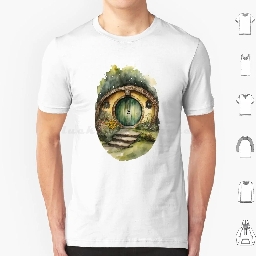 Round Doors In Watercolor And Ink-Black-Watercolor Art-Fantasy T Shirt 6Xl Cotton Cool Tee The Gandalf Tolkien Mordor Sauron