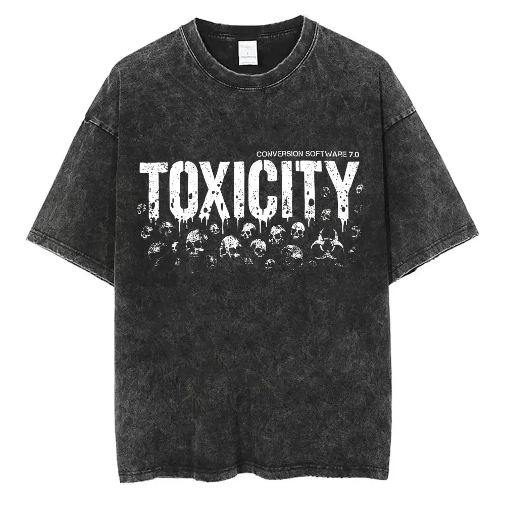 

Washed Vintage System of A Down Toxicity Skeleton Album Graphic Print T-shirt Men Women Rock Alternative Metal Oversized T Shirt