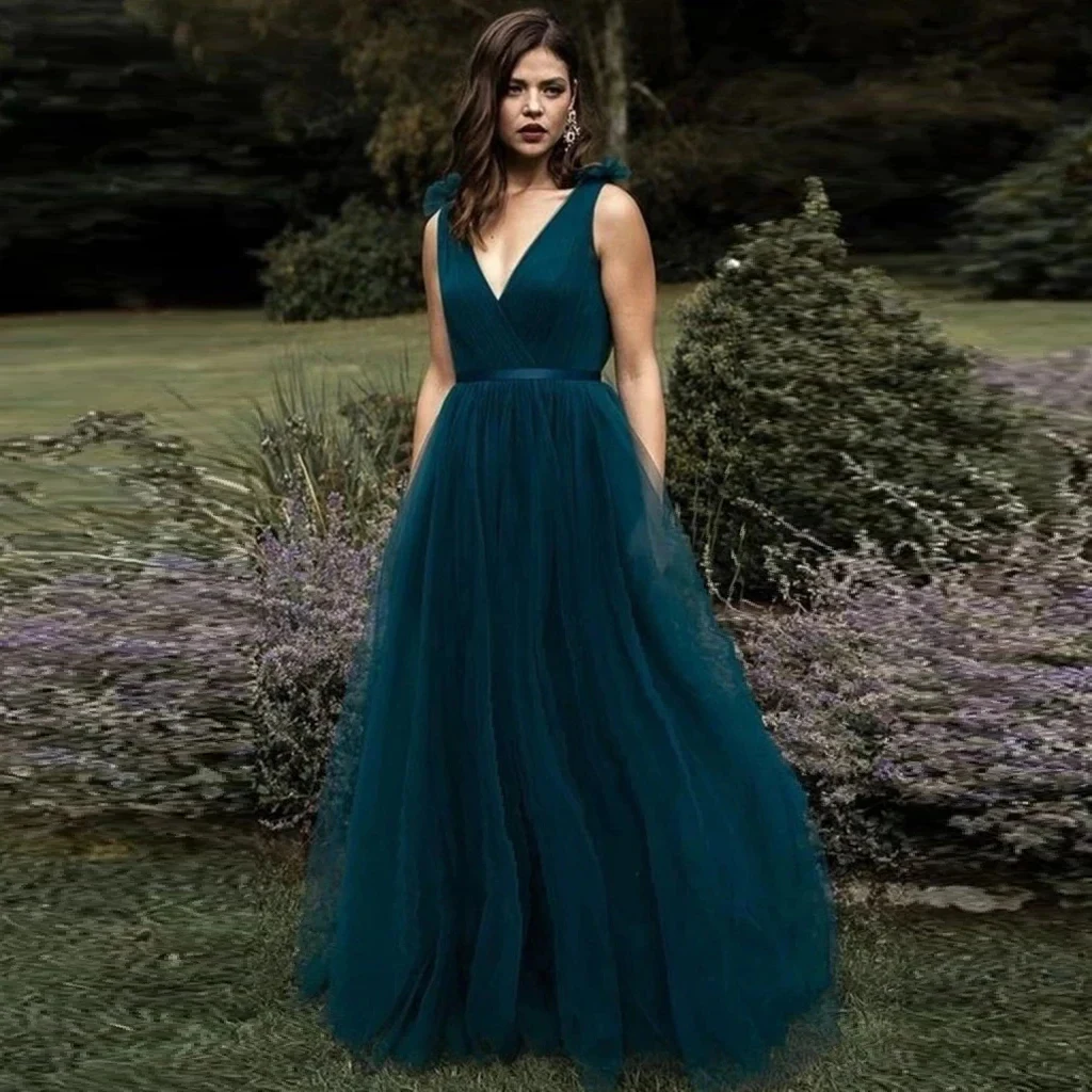 

Blue 2023 Prom Dresses A Line Elegant V Neck Under 100 Formal Women Evening Night Party Gowns Tulle Dubai Bridesmaid Outfits