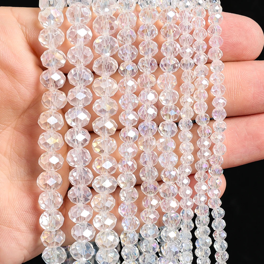 

Precision-Cut 4/6/8mm Crystal Glass Beads with Clear Multi-Facets - Near-Spherical Shape White Bulk Loose Beads for All Crafts