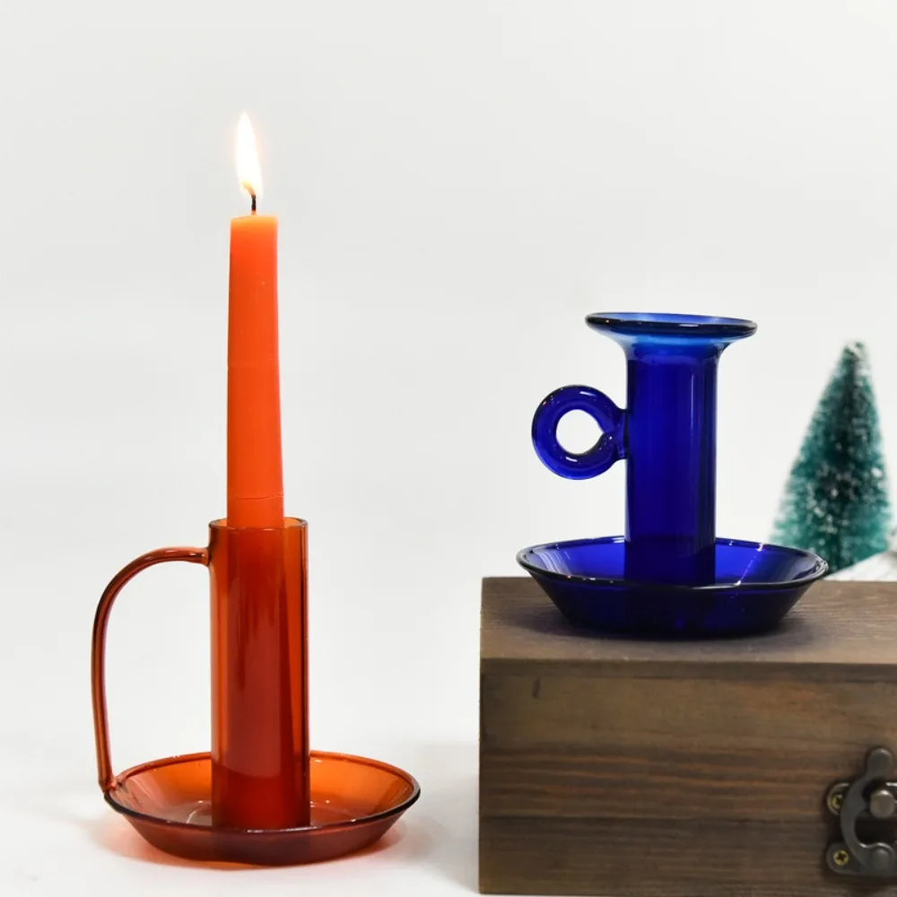 Vintage Colorful Glass Candle Holder Desktop Candlestick Adornment European Creative Living Room Home Wedding Decorations