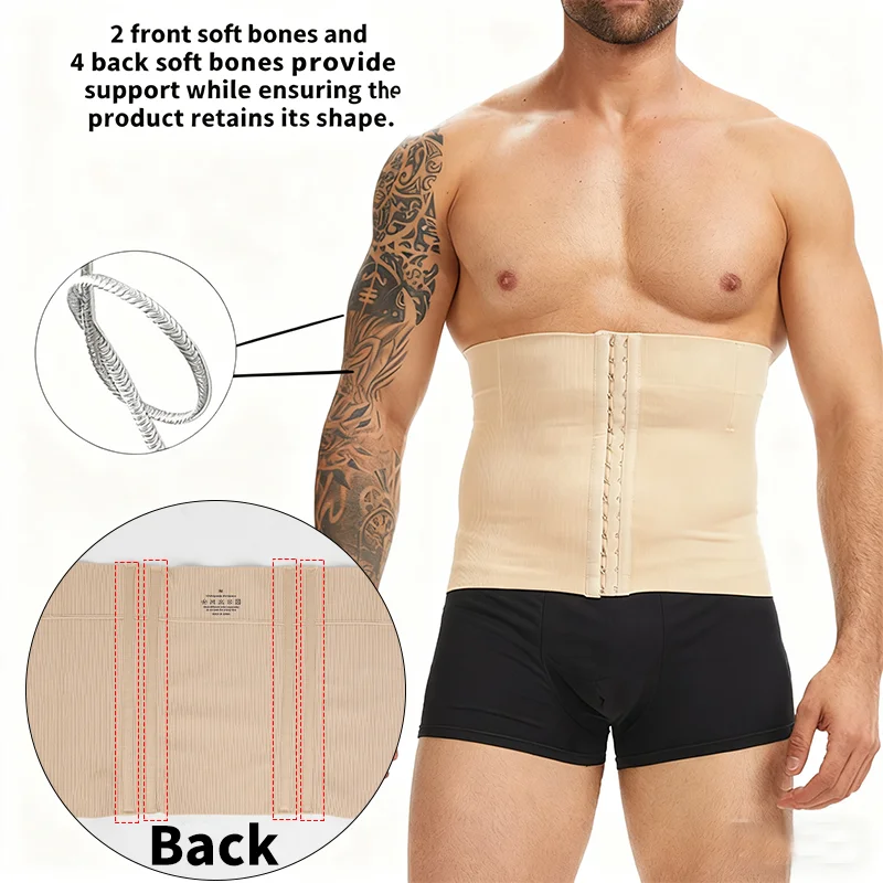 Men's High Stretch Ribbed Belt Shapewear Waist Trainer Tummy Control 6-Cartilage Back Support Fajas Breathable Comprssion Corset