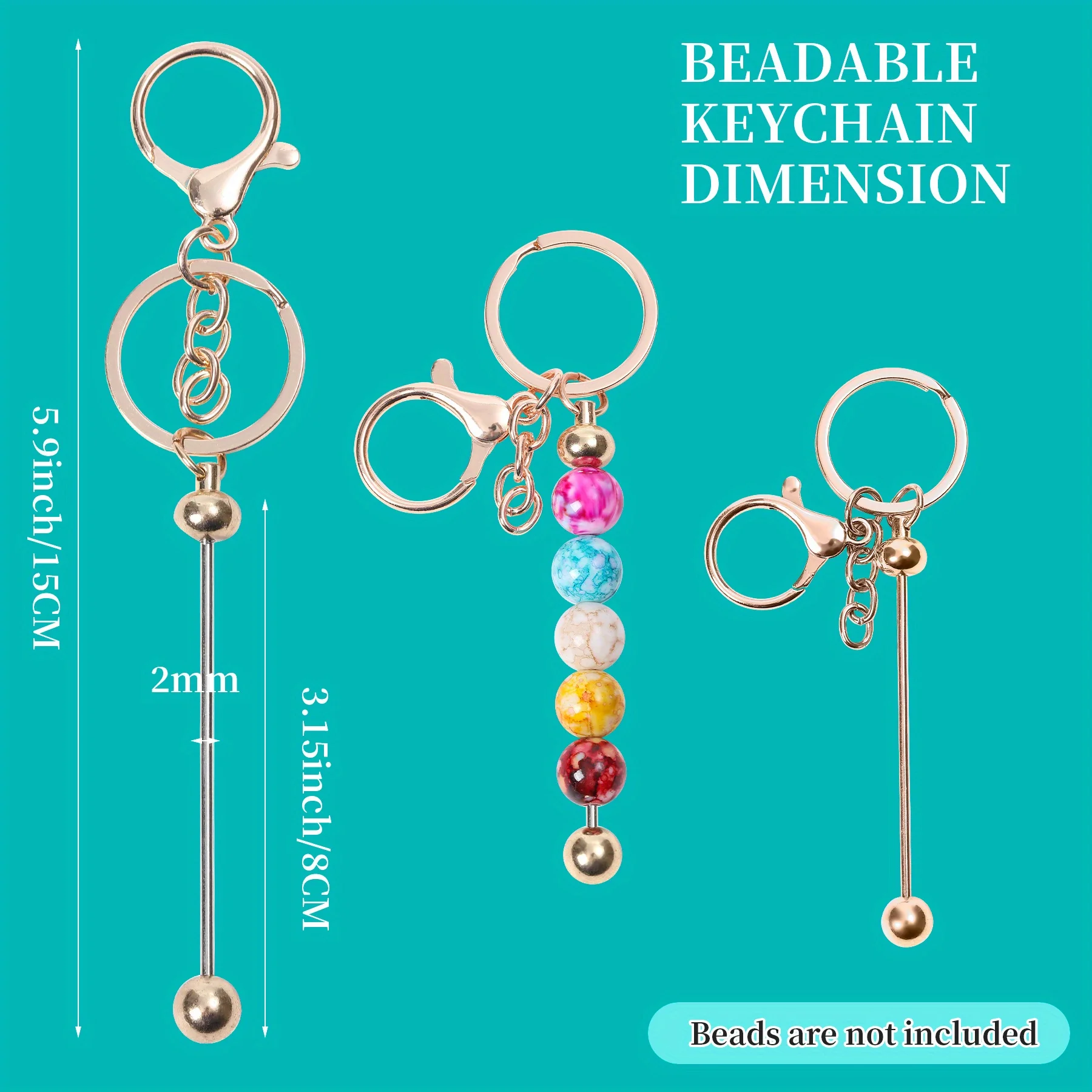 24Pcs Beadable Keychains Bars Bulk for Keychain Making Blank Beaded Metal Keychain for Craft Keychain DIY Gift
