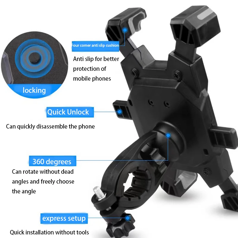 Universal Bracket Motorcycle Electric Bike Mobile Phone Holder Bicycle Riding GPS Mount Phone Holder W/ Shock Absorber