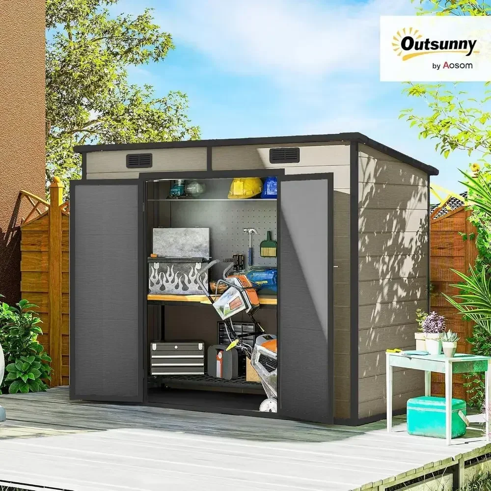 8' x 4' Outdoor Storage Shed, Waterproo Resin Plastic Shed with loor, Window, Lockable Door and Vents, All-Weather Garden Tool S