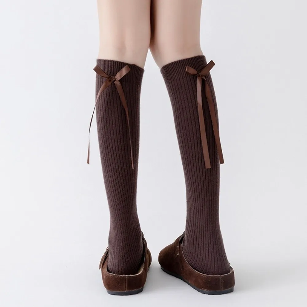 

Модные однотонные носки в стиле Лолиты с бантом и лентой, дышащие утепленные длинные носки-трубы, зимние теплые сапоги до колена, чулки
