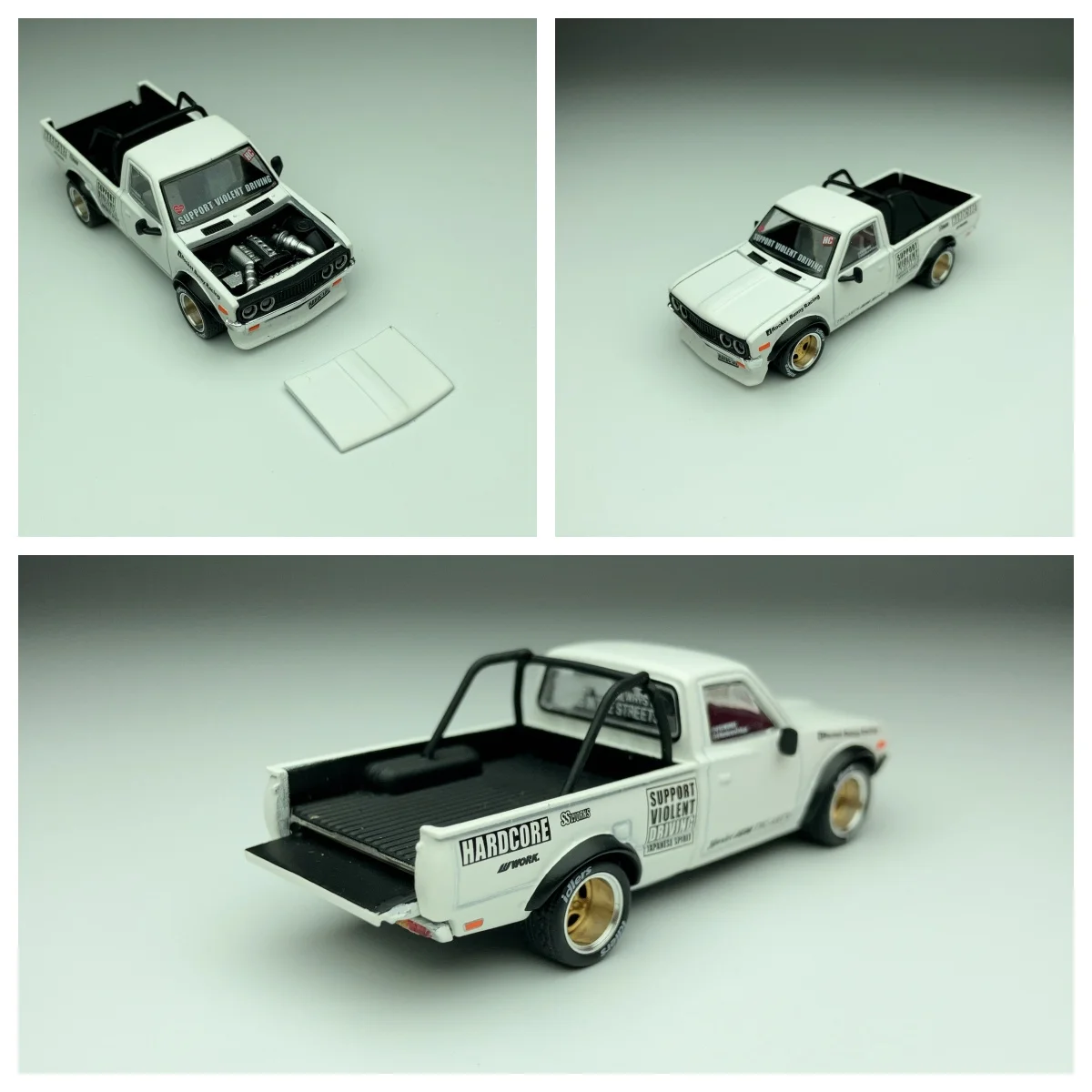 

Модель автомобиля Pop Race 1:64 Pandem Datsun 620 Pickup Truck, белая, литая, из сплава, лимитированная серия